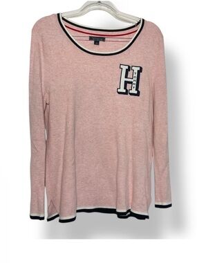 Tommy Hilfiger Sweater Pink Collegiate Letter Cotton Longsleeve Knit Size Medium